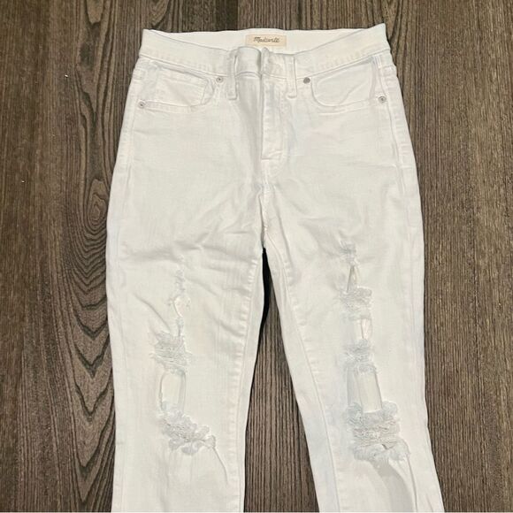 Madwell 9" High Rise Skinny Crop Jeans Distressed Denim White Size 27 - Picture 3 of 12